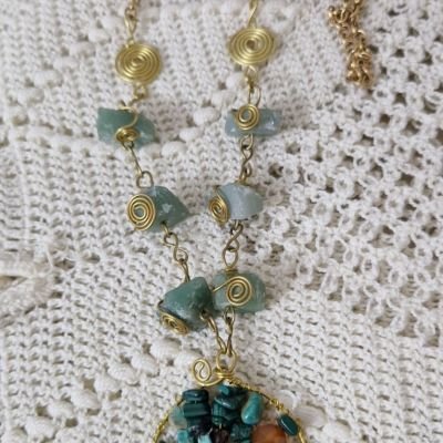 Handmade necklace from copper, malachite, African turquoise, Jade and carnilian🧡💚💚
