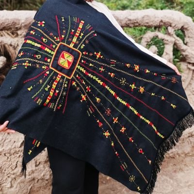 شال صوف جوخ مطرز يدوى بالكامل