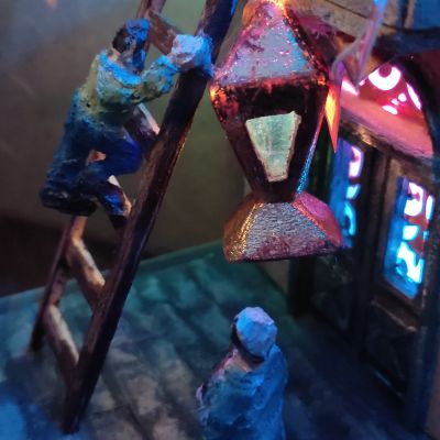 فانوس رمضان بداخله مشهد من شارع مصري فى رمضان 