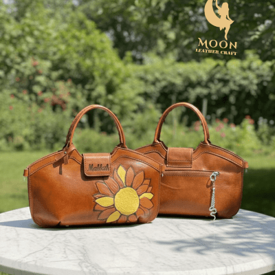 شنطه حريمي جلد طبيعي هاند ميد   