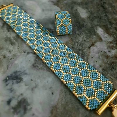 مجموعة خلية النحل الفيروزى من خرز الميوكى