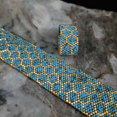 مجموعة خلية النحل الفيروزى من خرز الميوكى