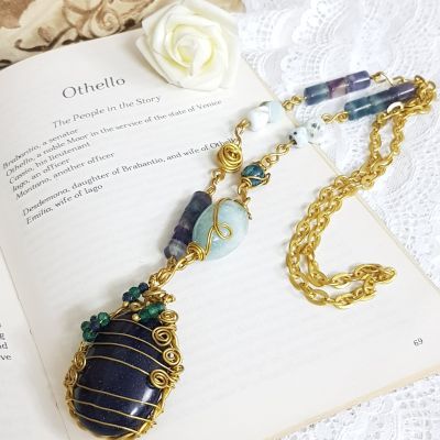 عقد مميز من حجر النجومي والأكوامارين والفلورايت وحجر اللامار 💙💜🩵💙 