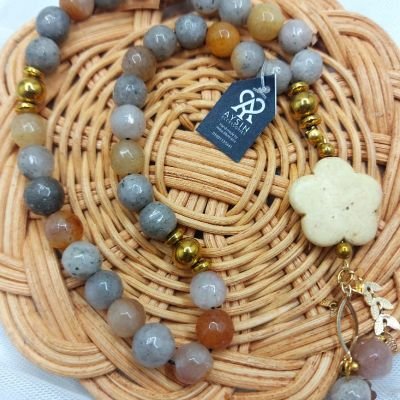 مسبحه ٣٣ من احجار العقيق وفواصل هيماتيت وسلاسل دهب صينى جولد