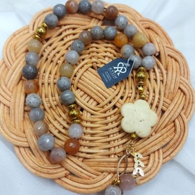 مسبحه ٣٣ من احجار العقيق وفواصل هيماتيت وسلاسل دهب صينى جولد