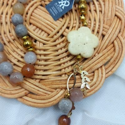 مسبحه ٣٣ من احجار العقيق وفواصل هيماتيت وسلاسل دهب صينى جولد