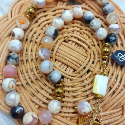 مسبحه٣٣ من احجار العقيق وفواصل هيماتيت وسلاسل دهب صينى جولد