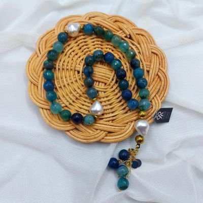 مسبحه٣٣ من احجار العقيق وفواصل هيماتيت وسلاسل دهب صينى جولد