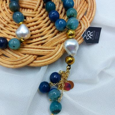 مسبحه٣٣ من احجار العقيق وفواصل هيماتيت وسلاسل دهب صينى جولد