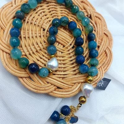 مسبحه٣٣ من احجار العقيق وفواصل هيماتيت وسلاسل دهب صينى جولد