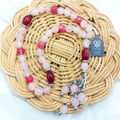 مسبحه٣٣ من احجار العقيق وفواصل هيماتيت وسلاسل دهب صينى جولد