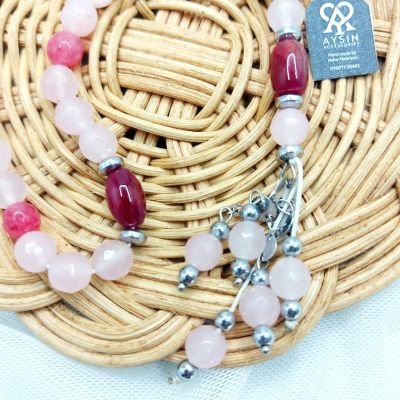 مسبحه٣٣ من احجار العقيق وفواصل هيماتيت وسلاسل دهب صينى جولد