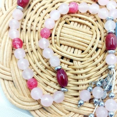 مسبحه٣٣ من احجار العقيق وفواصل هيماتيت وسلاسل دهب صينى جولد