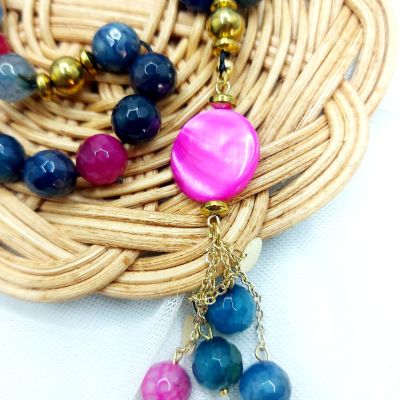 مسبحه٣٣ من احجار العقيق وفواصل هيماتيت وسلاسل دهب صينى جولد