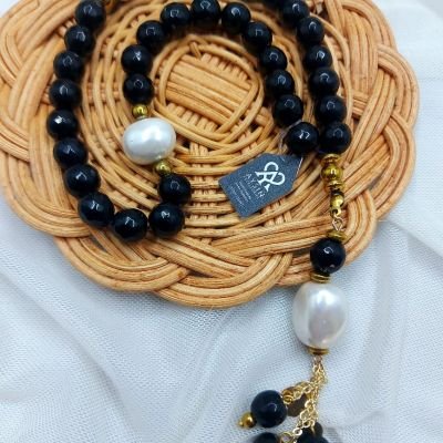 مسبحه٣٣ من احجار العقيق وفواصل هيماتيت وسلاسل دهب صينى جولد