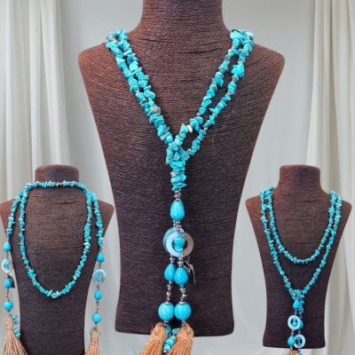 طقم عقد اسكارف وحلق واسوره من احجار الفيروز