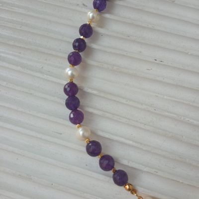 Purple agate  necklace with natural pearls 