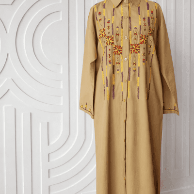 عباية كاجوال، مطرزة يدويًا بالكامل في سيوة - قطن بوبلين