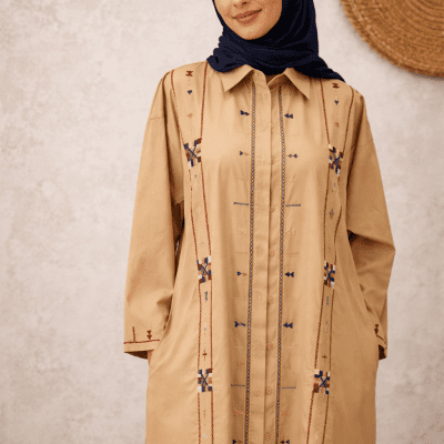 عباية كاجوال، مطرزة يدويًا بالكامل في سيوة - قطن بوبلين