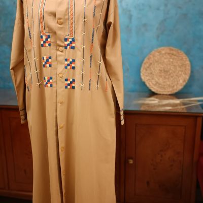 عباية كاجوال، مطرزة يدويًا بالكامل في سيوة - قطن بوبلين