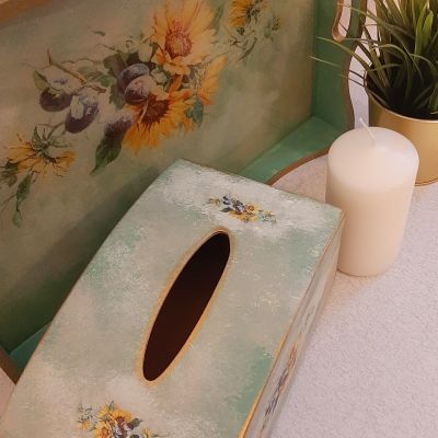 طقم صينية زيتوني + علبة مناديل