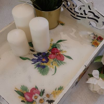 صينية خشب بيضاء