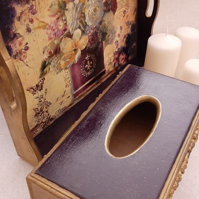 علبة مناديل - صينية خشب