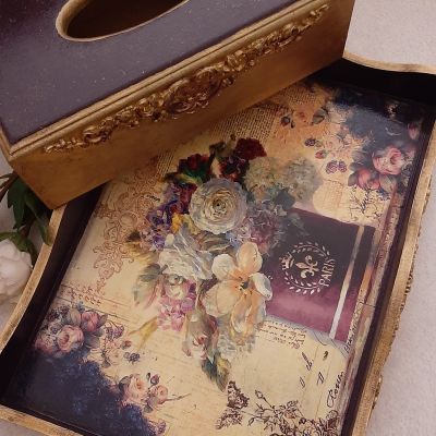 علبة مناديل - صينية خشب