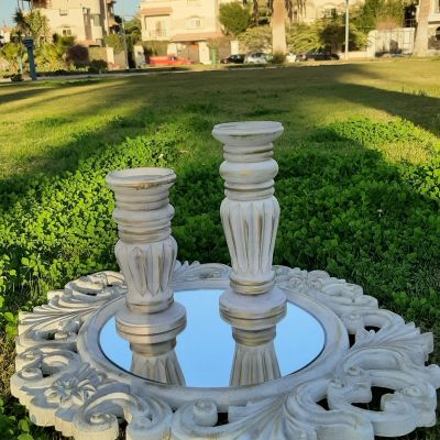 مراية أنيقة  -  3 قطع من حامل الشمع خشب زان طبيعي