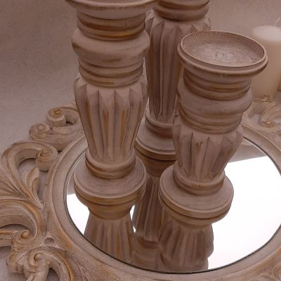 مراية أنيقة  -  3 قطع من حامل الشمع خشب زان طبيعي