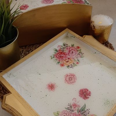 علبة مناديل - صينية خشب