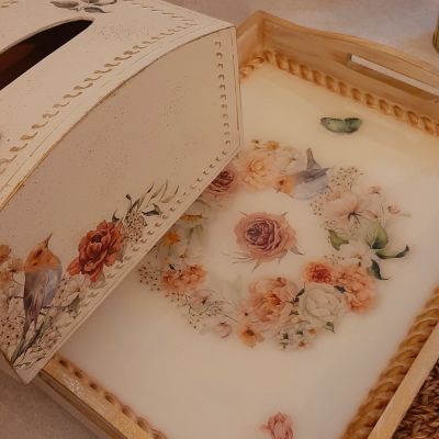 علبة مناديل - صينية خشب