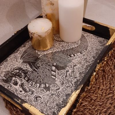 صينية خشب اسود*ذهبي