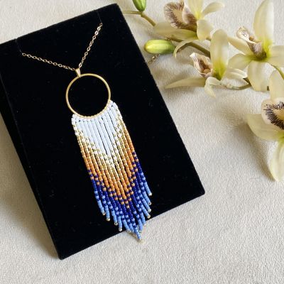 طقم شراشيب أزرق ( حلق و سلسلة )