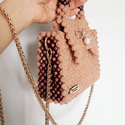 Beige velvet beaded bag