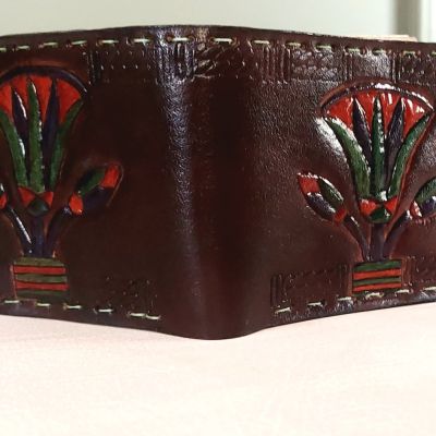 محفظة جلد طبيعى زهرة اللوتس 