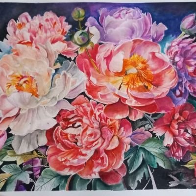 لوحة ازهار الربيع بالوان اكوريل