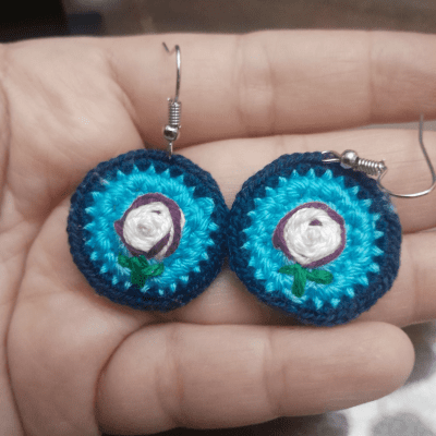 حلق كروشيه وردة 🌹 