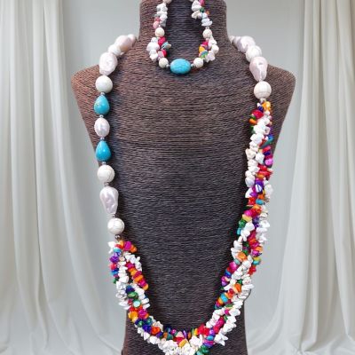 كوليه واسوره من احجار الفيروز والعقيق 