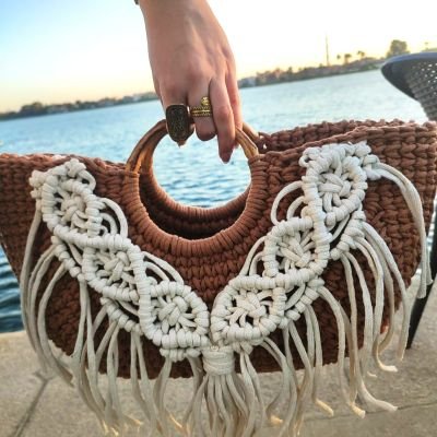 شنطه ميكس الكروشيه مع المكرميه 