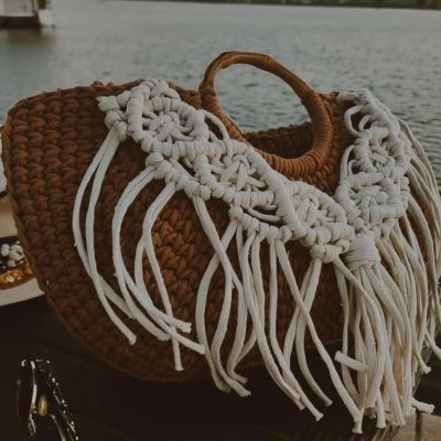 شنطه ميكس الكروشيه مع المكرميه 