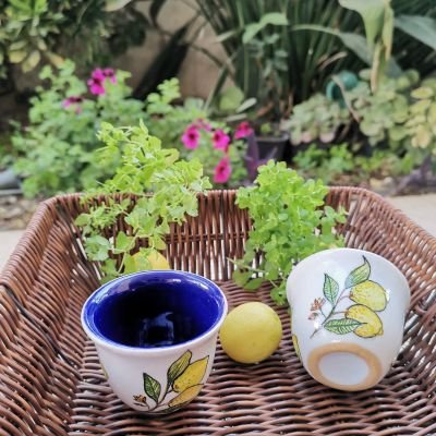 فنجان قهوة  مزين بثمرة الليمون