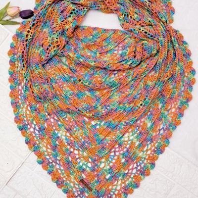 شال كروشية قطن بالوان الربيع