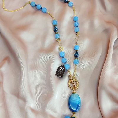 سلسله من الدهب الصينى الجولد من احجار العقيق وفواصل هيماتيت 