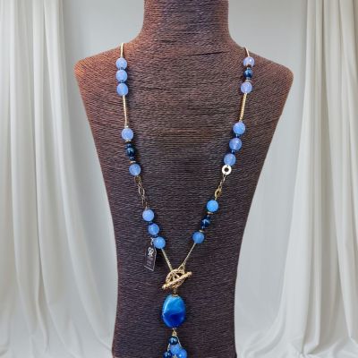 سلسله من الدهب الصينى الجولد من احجار العقيق وفواصل هيماتيت 