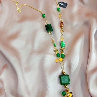 سلسله من الدهب الصينى الجولد من احجار العقيق وفواصل هيماتيت 