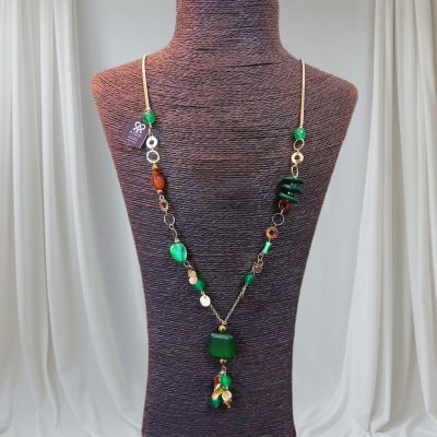 سلسله من الدهب الصينى الجولد من احجار العقيق وفواصل هيماتيت 