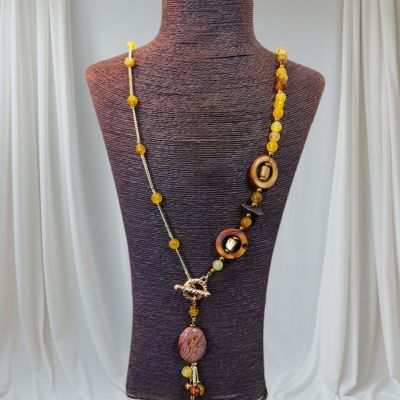 سلسله من الدهب الصينى الجولد من احجار العقيق وفواصل هيماتيت 