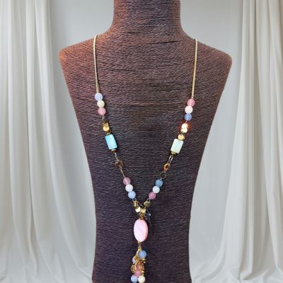 سلسله من الدهب الصينى الجولد من احجار العقيق وفواصل هيماتيت 