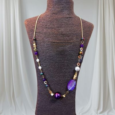 سلسله من الدهب الصينى الجولد من احجار العقيق وفواصل هيماتيت 